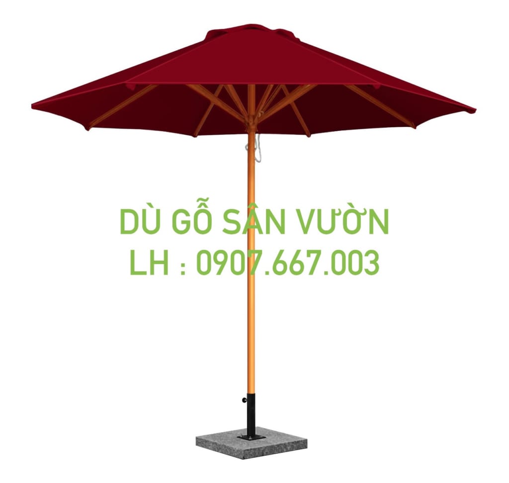 Dù gỗ ngoài trời kích thước 3m màu đỏ đô 1 tầng