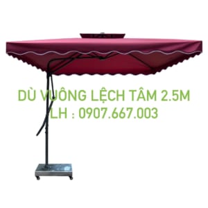 Dù vuông lệch tâm 2.5mx2.5m màu đỏ đô 2 tầng