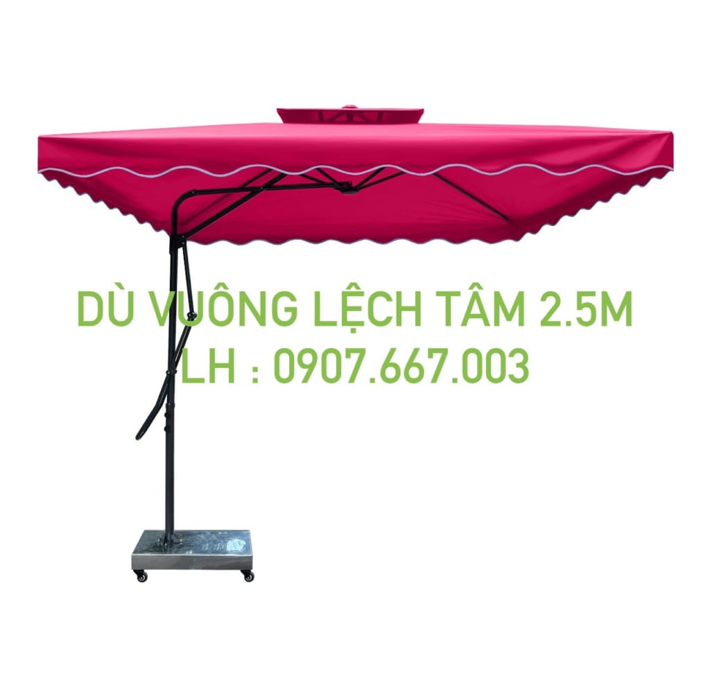 Dù vuông lệch tâm 2.5mx2.5m màu hồng
