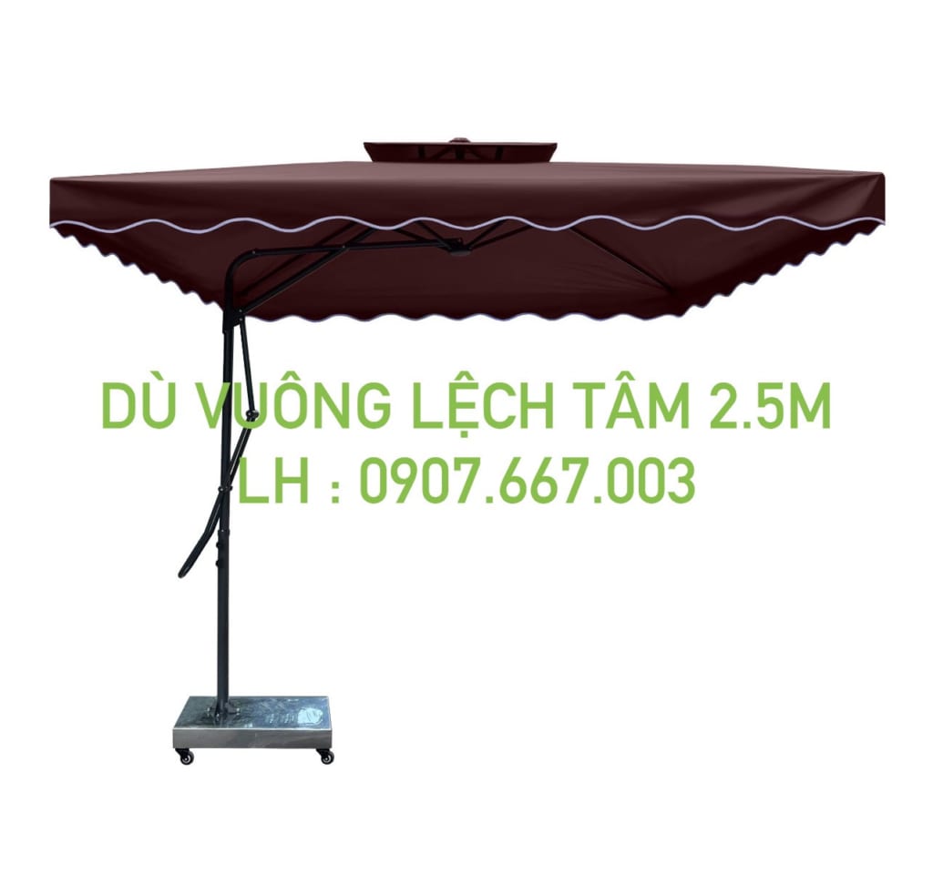 Dù vuông lệch tâm 2.5mx2.5m màu nâu 2 tầng