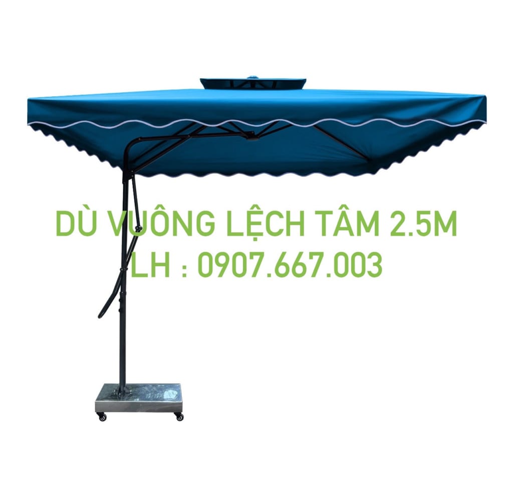 Dù vuông lệch tâm 2.5mx2.5m màu xanh biển 2 tầng
