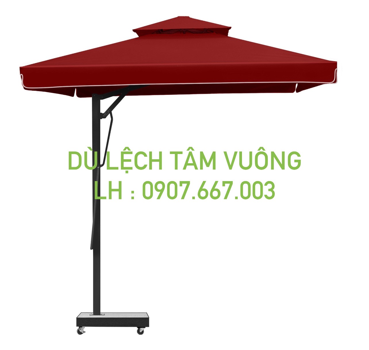 Dù vuông lệch tâm kích thước 3mx3m màu đỏ đô 2 tầng