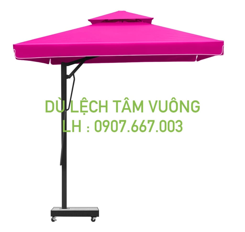Dù vuông lệch tâm kích thước 3mx3m màu hồng 2 tầng